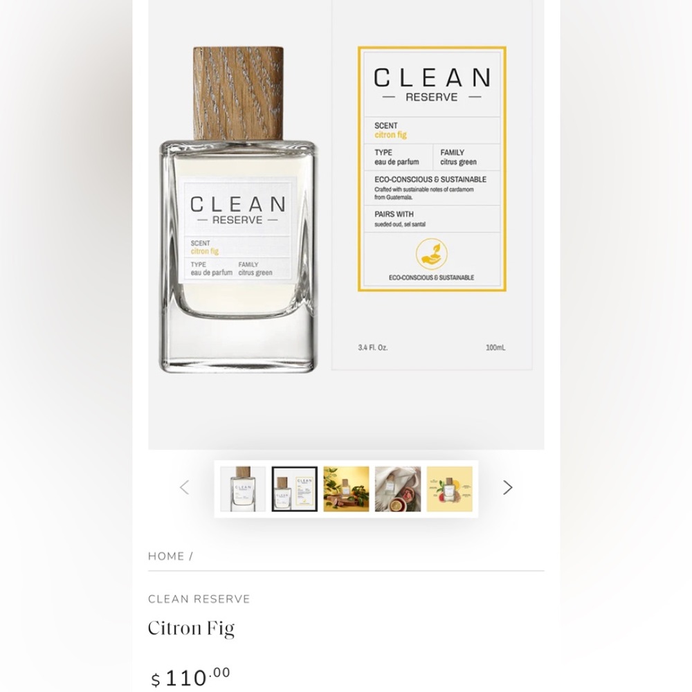 CLEAN RESERVE CITRON FIG 3.4 OZ  EAU DE PARFUM SPRAY (BRAND NEW IN BOX)